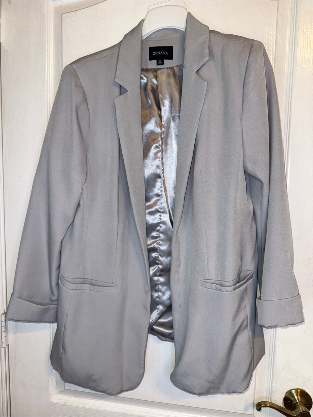 Zenana Outfitters Light Gray Open-Front Blazer with Satin Lining